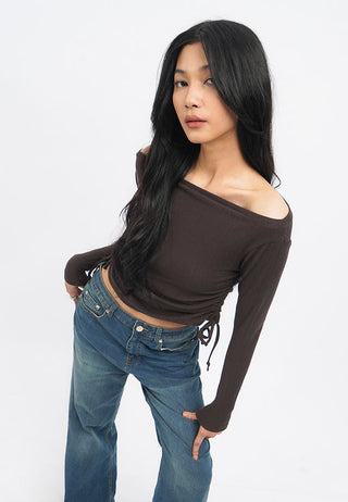 Off Shoulder Long Sleeve Crop Top
