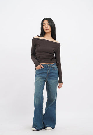 Off Shoulder Long Sleeve Crop Top