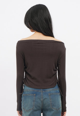 Off Shoulder Long Sleeve Crop Top