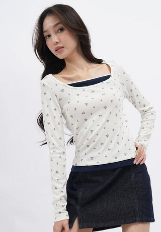 Long Sleeve Double Layer Petal Top