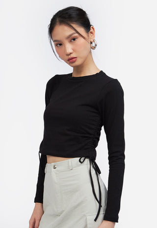 Side Drawstring Long Sleeve Top