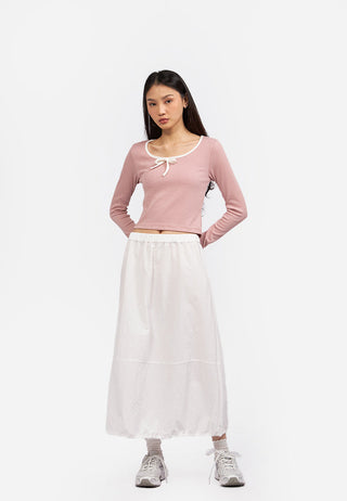 Contast Neck Long Sleeve Top