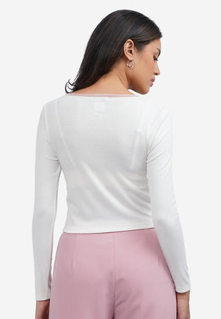 Contast Neck Long Sleeve Top