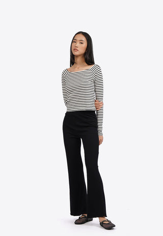 Long Sleeve Striped Square Neck Top