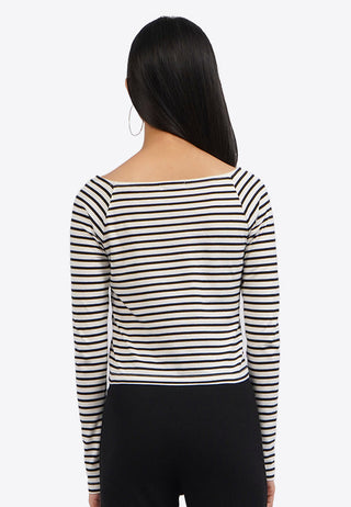 Long Sleeve Striped Square Neck Top