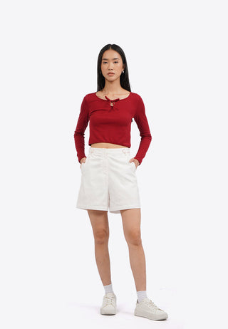 Long Sleeve Rib Top with Ribbon Details