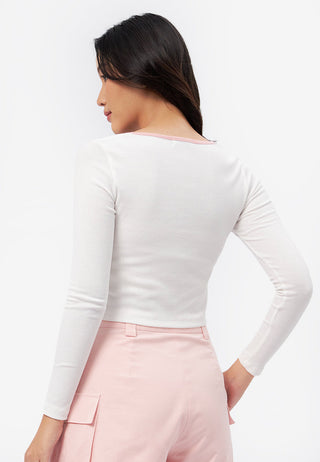 Round Neck Long Sleeve Top with Bow