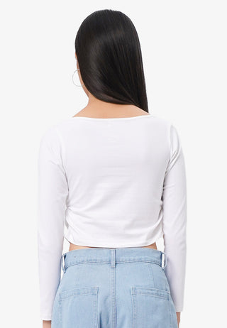 Side Ruched Boat Neck Top