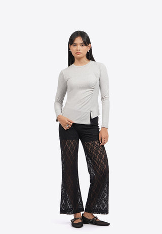 Asymmetric Side Ruched Long Sleeve Top