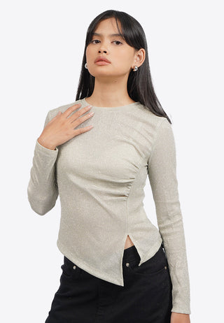 Asymmetric Side Ruched Long Sleeve Top