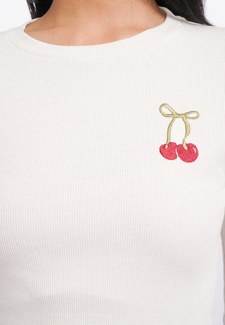 Fruit Embroidery Long Sleeve Top