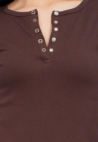 Henley Ribbed Long Sleeve Top