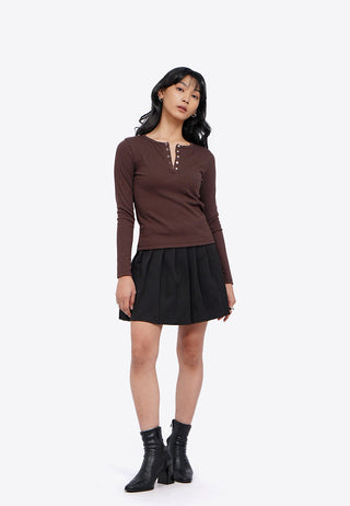 Henley Ribbed Long Sleeve Top