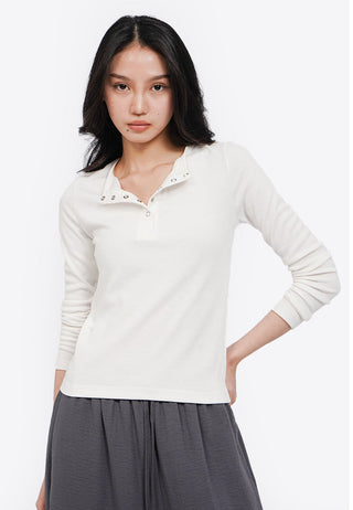 Henley Ribbed Long Sleeve Top