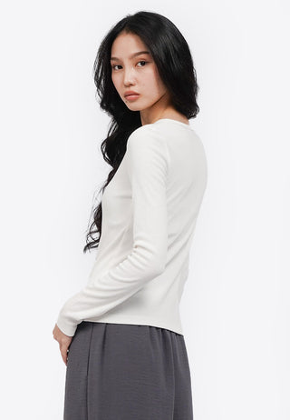 Henley Ribbed Long Sleeve Top