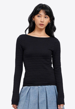 Textured Low Back Long Sleeve Top