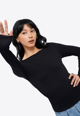 Textured Low Back Long Sleeve Top