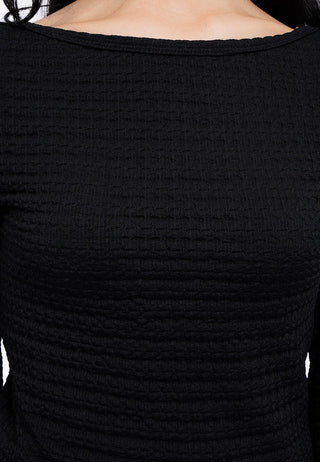 Textured Low Back Long Sleeve Top