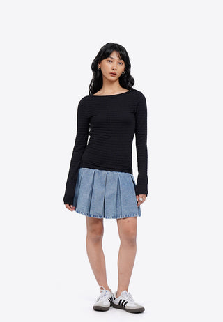 Textured Low Back Long Sleeve Top