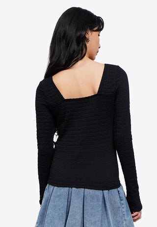 Textured Low Back Long Sleeve Top