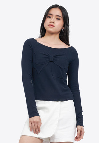 Long Sleeve Top with Front Ribbon