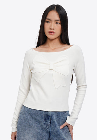 Long Sleeve Top with Front Ribbon