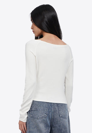 Long Sleeve Top with Front Ribbon