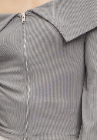 Off Shoulder Long Sleeve Zip Up Top