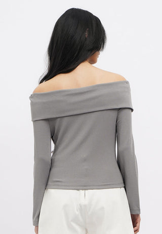 Off Shoulder Long Sleeve Zip Up Top
