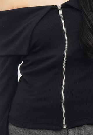 Off Shoulder Long Sleeve Zip Up Top