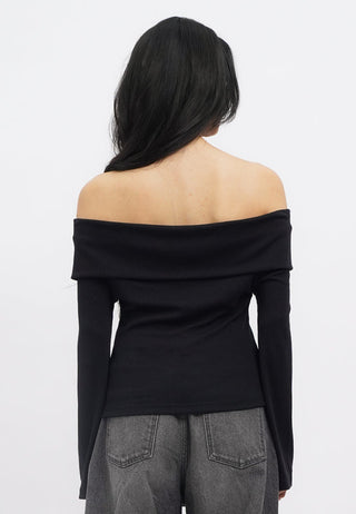 Off Shoulder Long Sleeve Zip Up Top