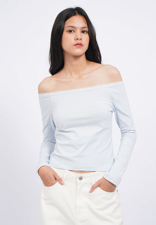 Off Shoulder Long Sleeve Lace Top
