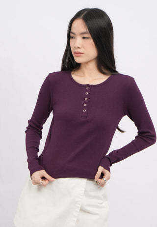 Long Sleeve Textured Henley Top