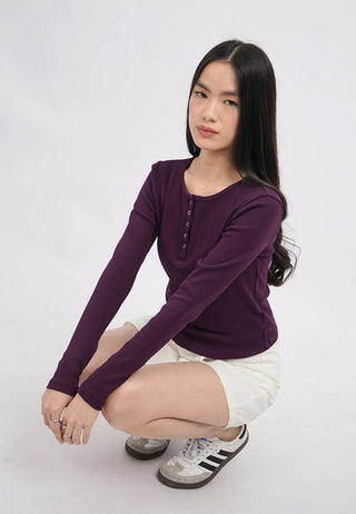 Long Sleeve Textured Henley Top