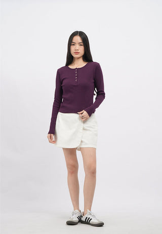 Long Sleeve Textured Henley Top