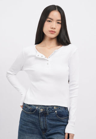 Long Sleeve Textured Henley Top