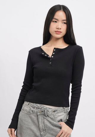 Long Sleeve Textured Henley Top