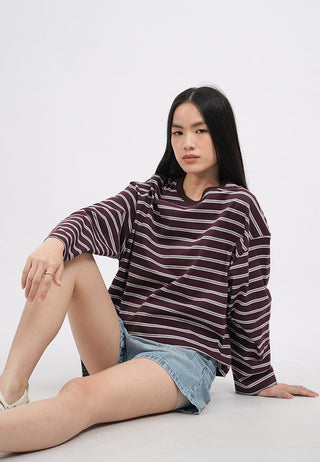 Oversized Long Sleeve Stripes T-Shirt