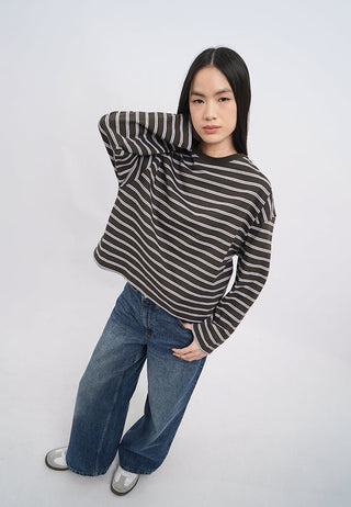 Oversized Long Sleeve Stripes T-Shirt