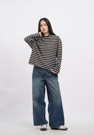 Oversized Long Sleeve Stripes T-Shirt