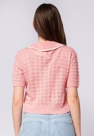 Collared Short Sleeve Knit Top