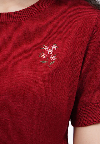 Embroidered Knit Top with Lace Detail