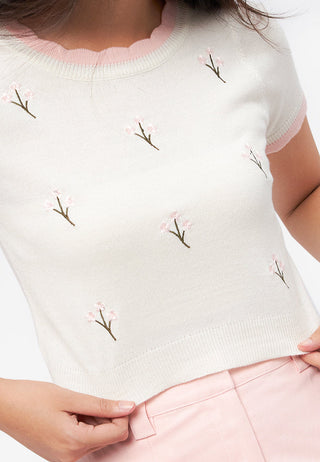 Floral Embroidered Short Sleeve Knit Top