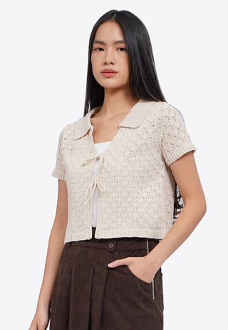 Open Work Floral Knit Top