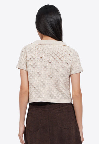 Open Work Floral Knit Top