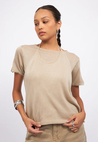 Double Layered Short Sleeve Knit Top