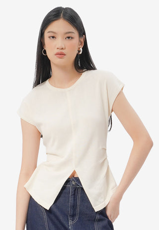 Ruched Split Hem Short Sleeve Top