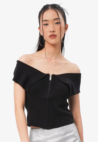 Zipped Up Off Shoulder Top