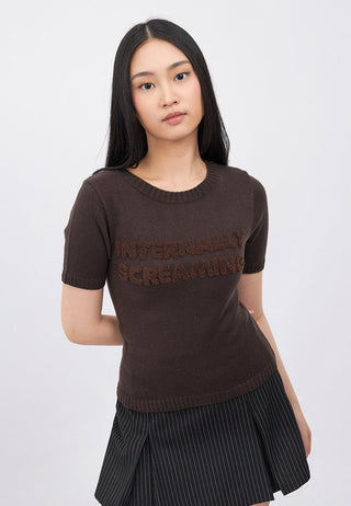 Braided Details Short Sleeve Knit Top