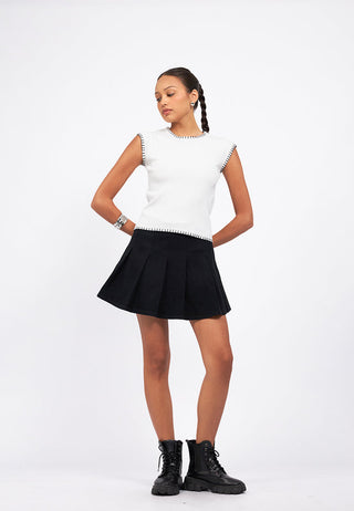 Contrast Detail Cap Sleeve Knit Top